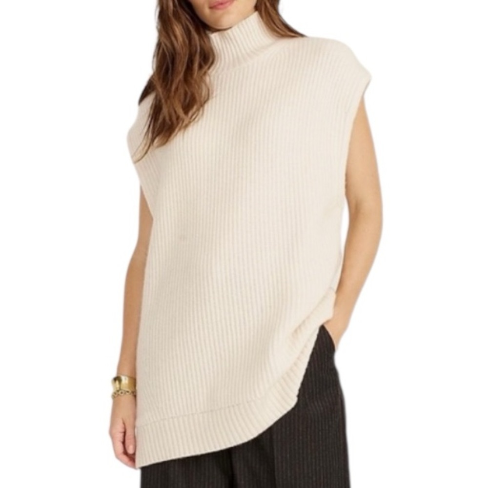 J. Crew 100% Cashmere Sleeveless Turtleneck Tunic Ribbed Knit Sweater Size M L